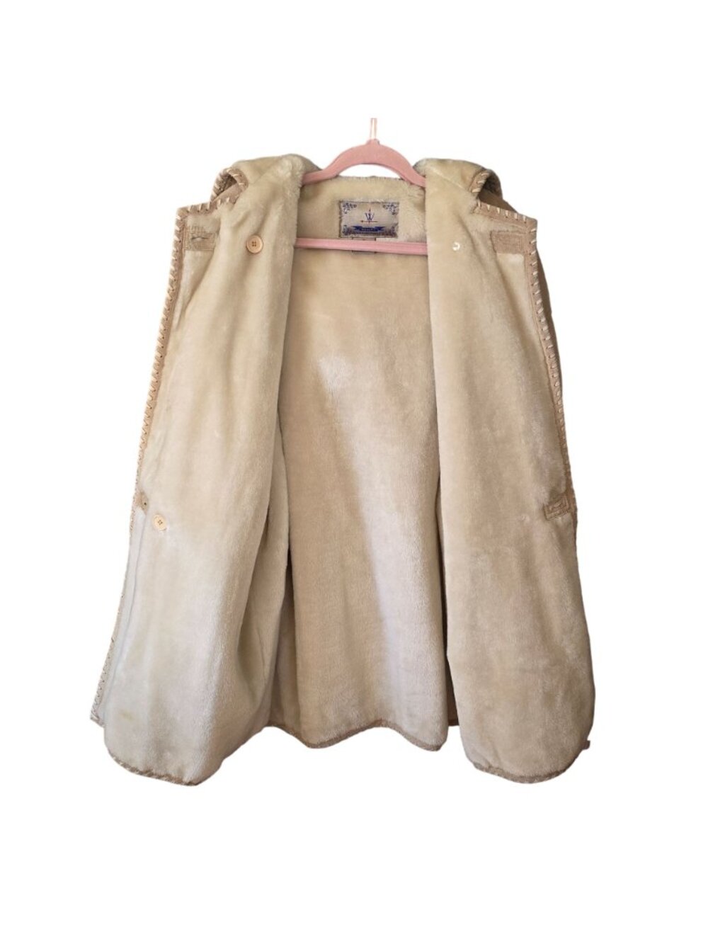 Weathervane Vintage Suede Leather Coat Med Hooded Fleece Western Cowgirl Jacket - Picture 11 of 12